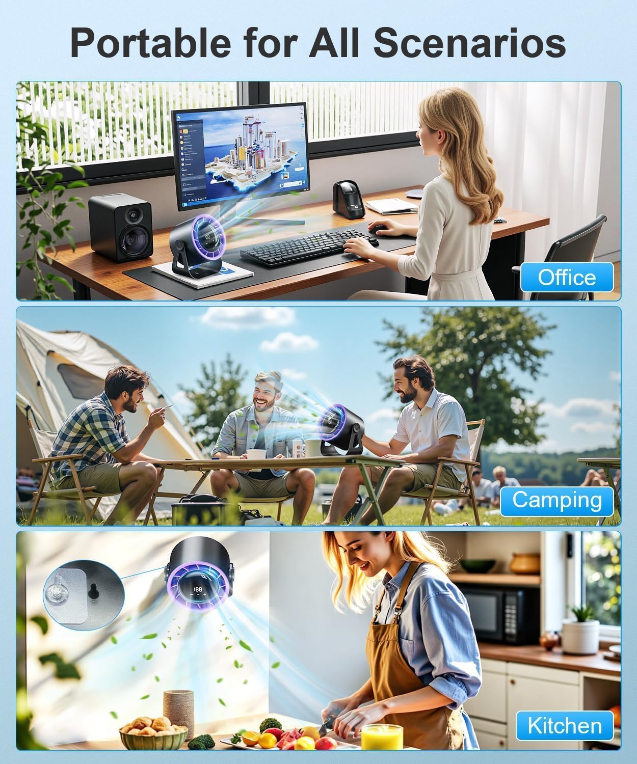 Tischventilator mit Akku, Dunkelgrau