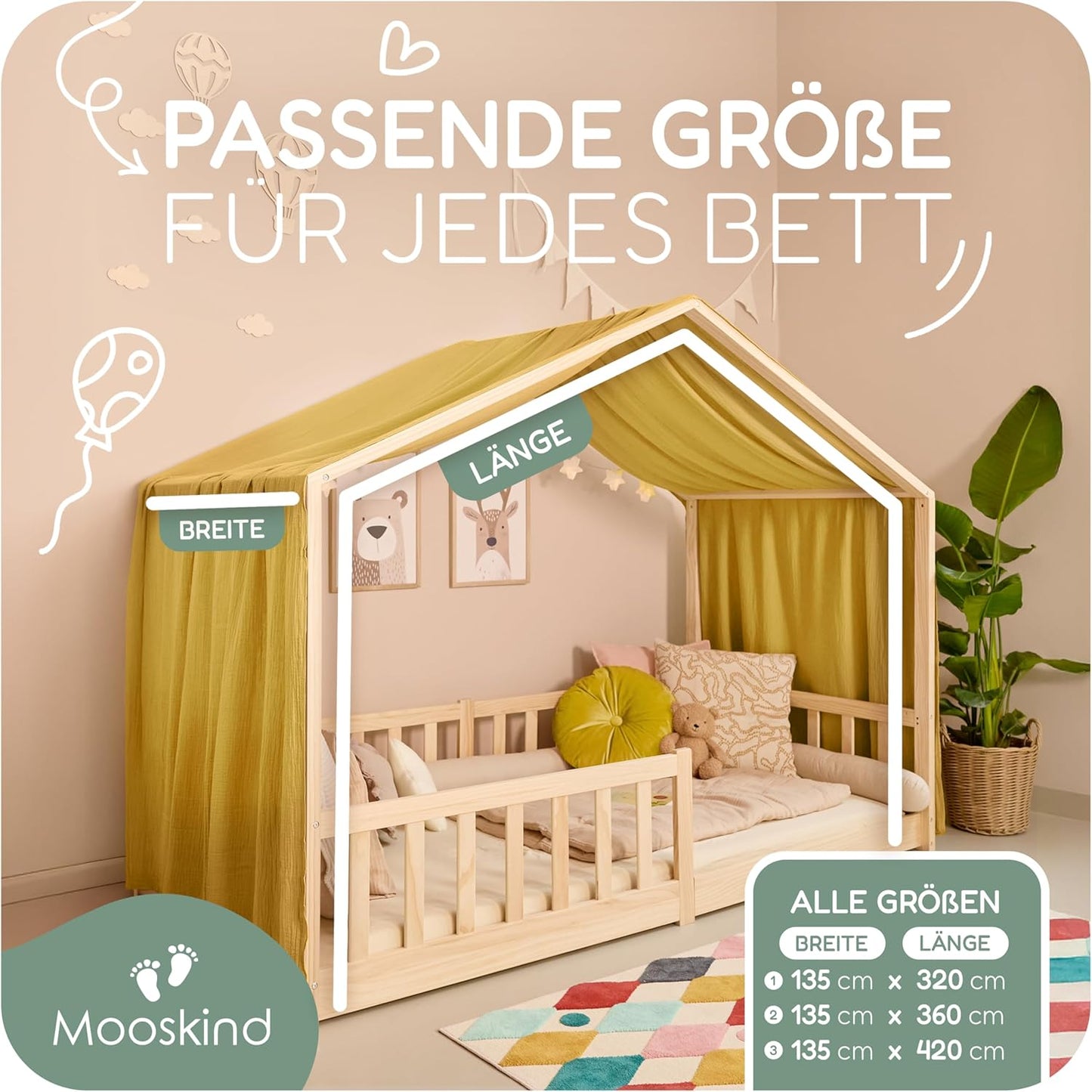 Hausbett Betthimmel, Senfgelb H360 x B135 cm (1er Pack)