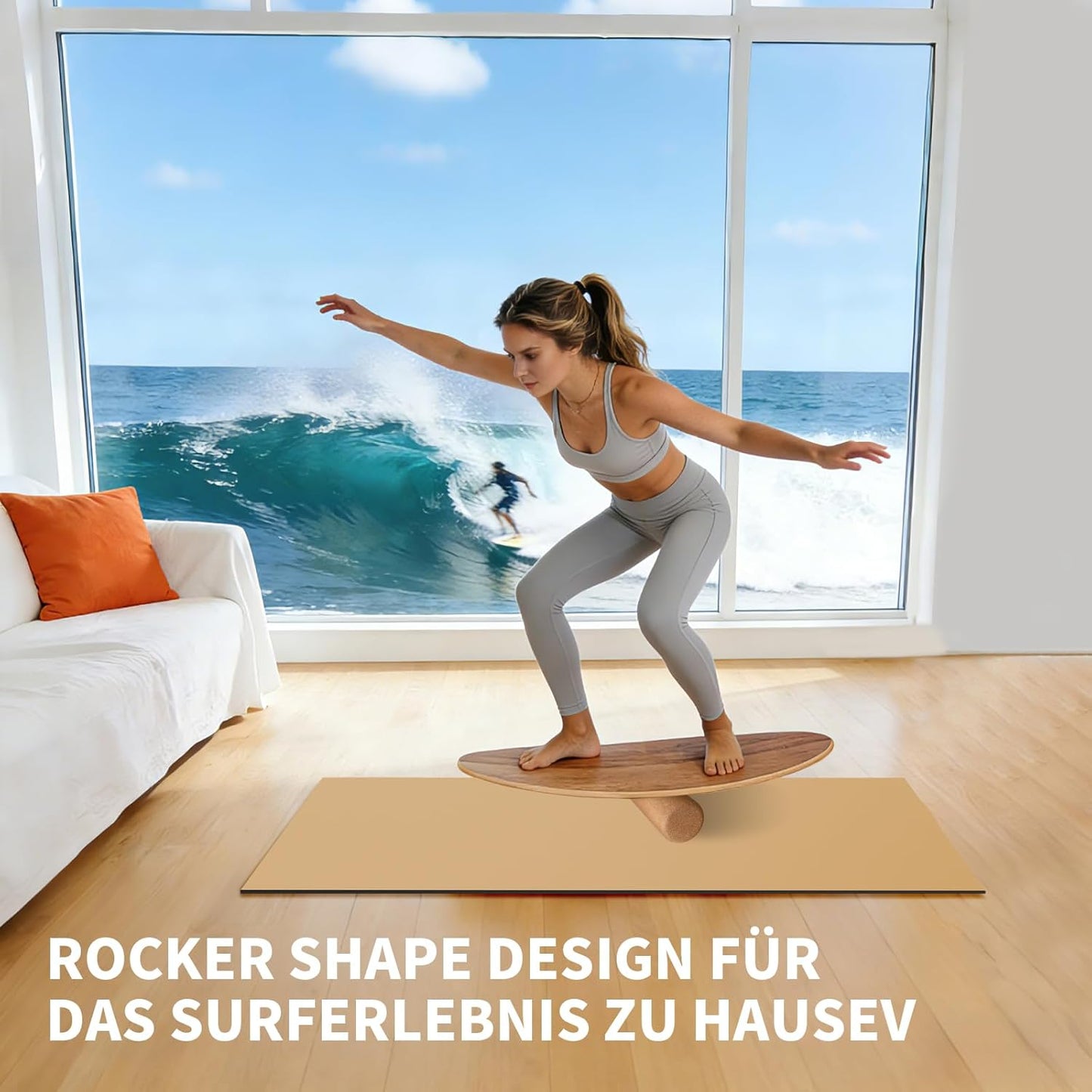 Balance Board Set mit Korkrolle und Halbkugel, Eichenfarbe