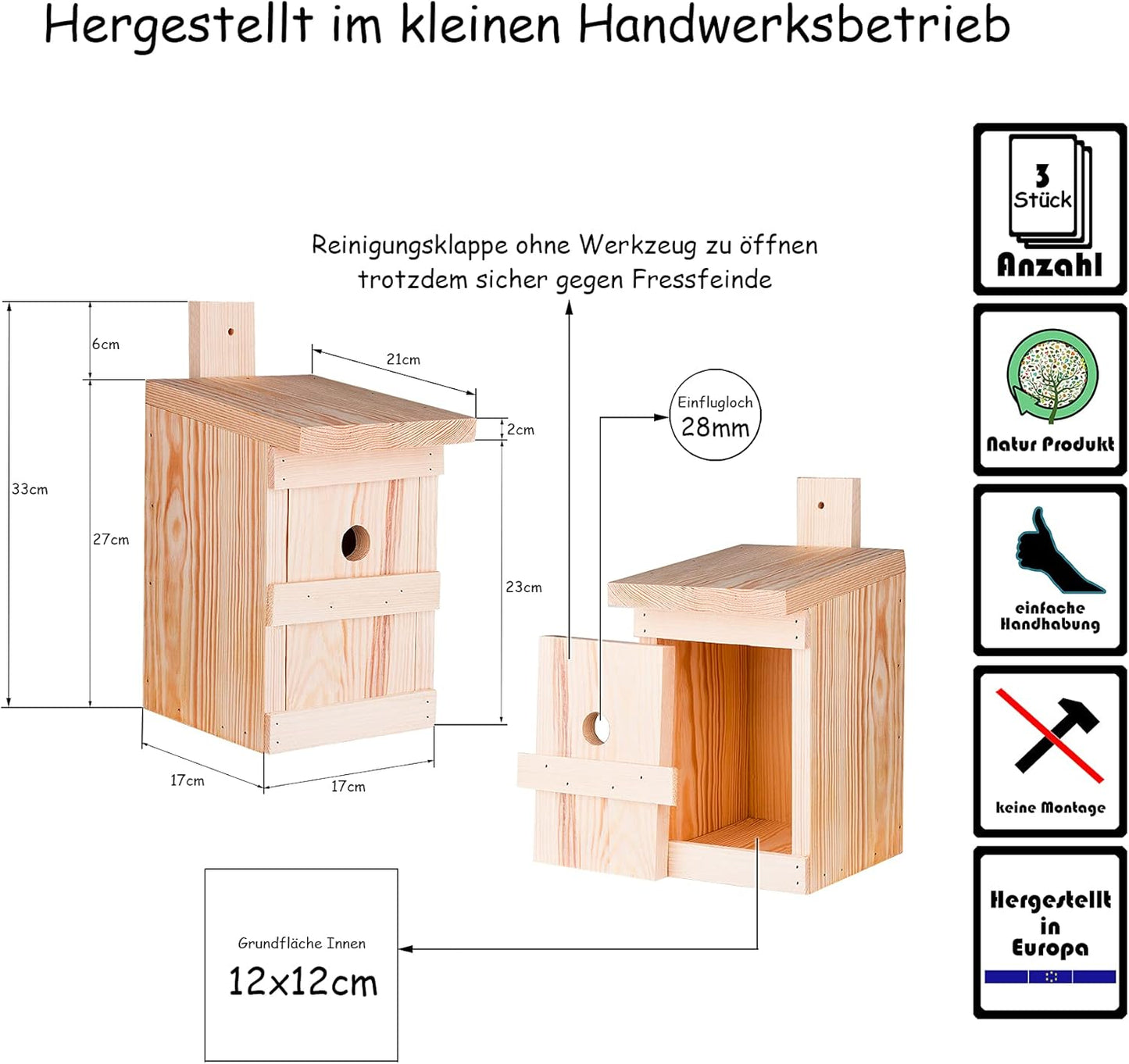Nistkasten-Set für Meisen & Kleinvögel (3 Stück), 3 Stück