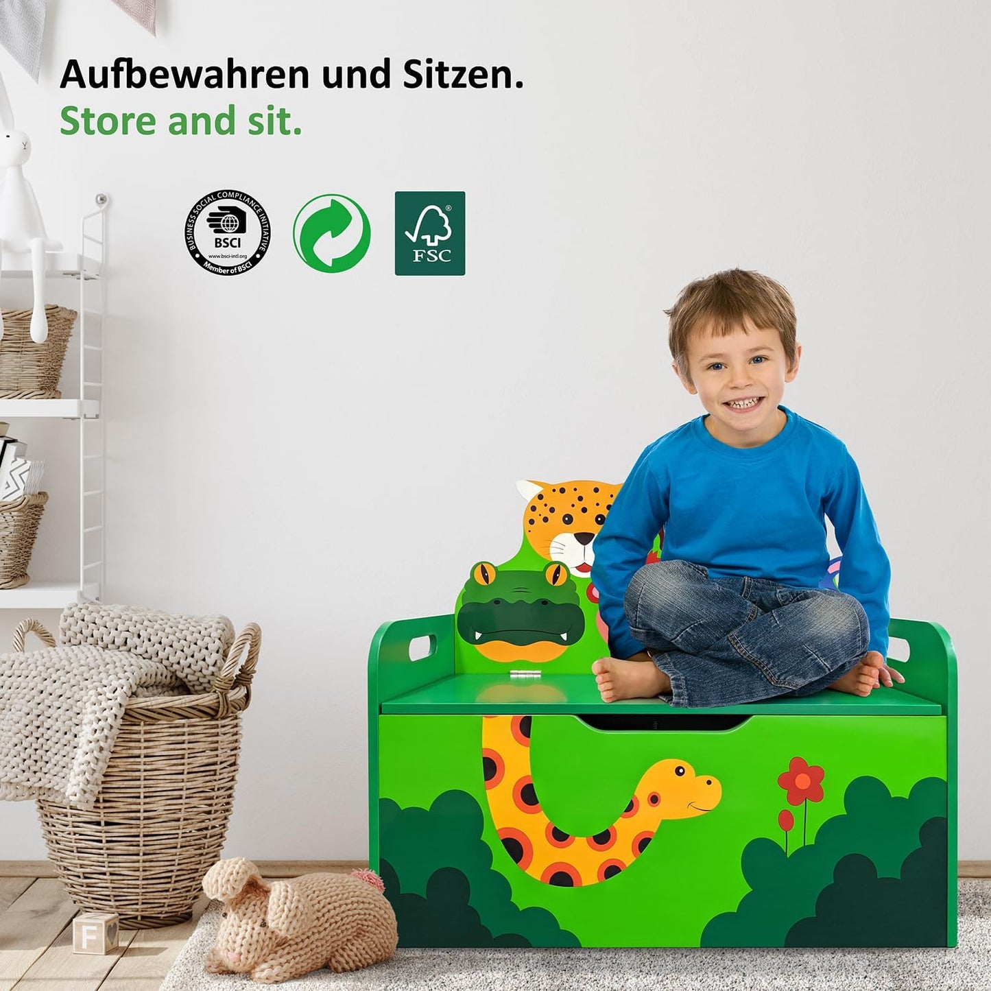 Kindersitzbank mit Stauraum und Softstop-Deckel