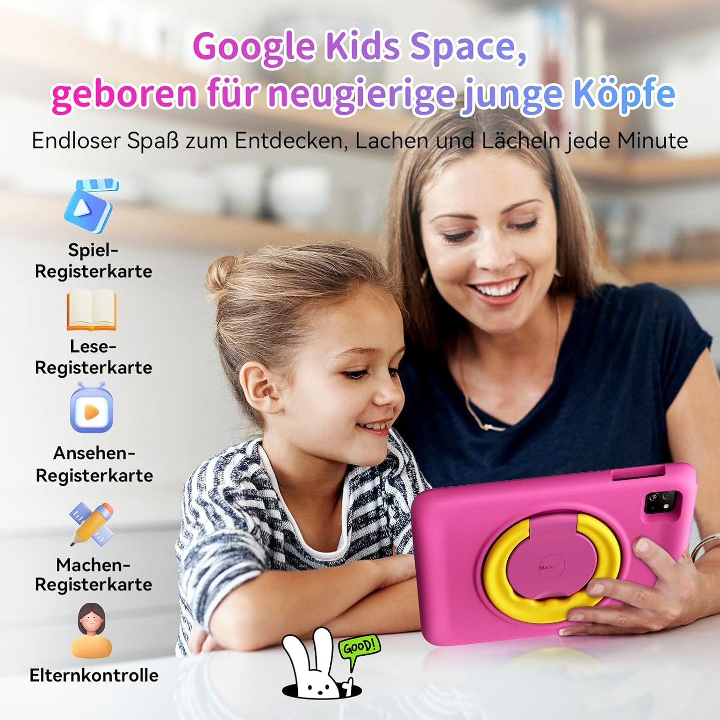 TabA6Kids Kinder-Tablet mit Kindersicherung, Rosa