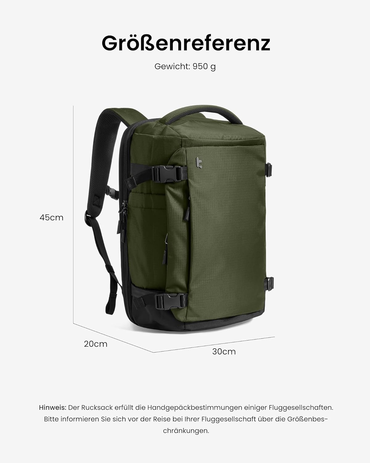 TSA-freundlicher Reiserucksack für Laptops bis 16 Zoll, 28 Liter Grün-ripstop