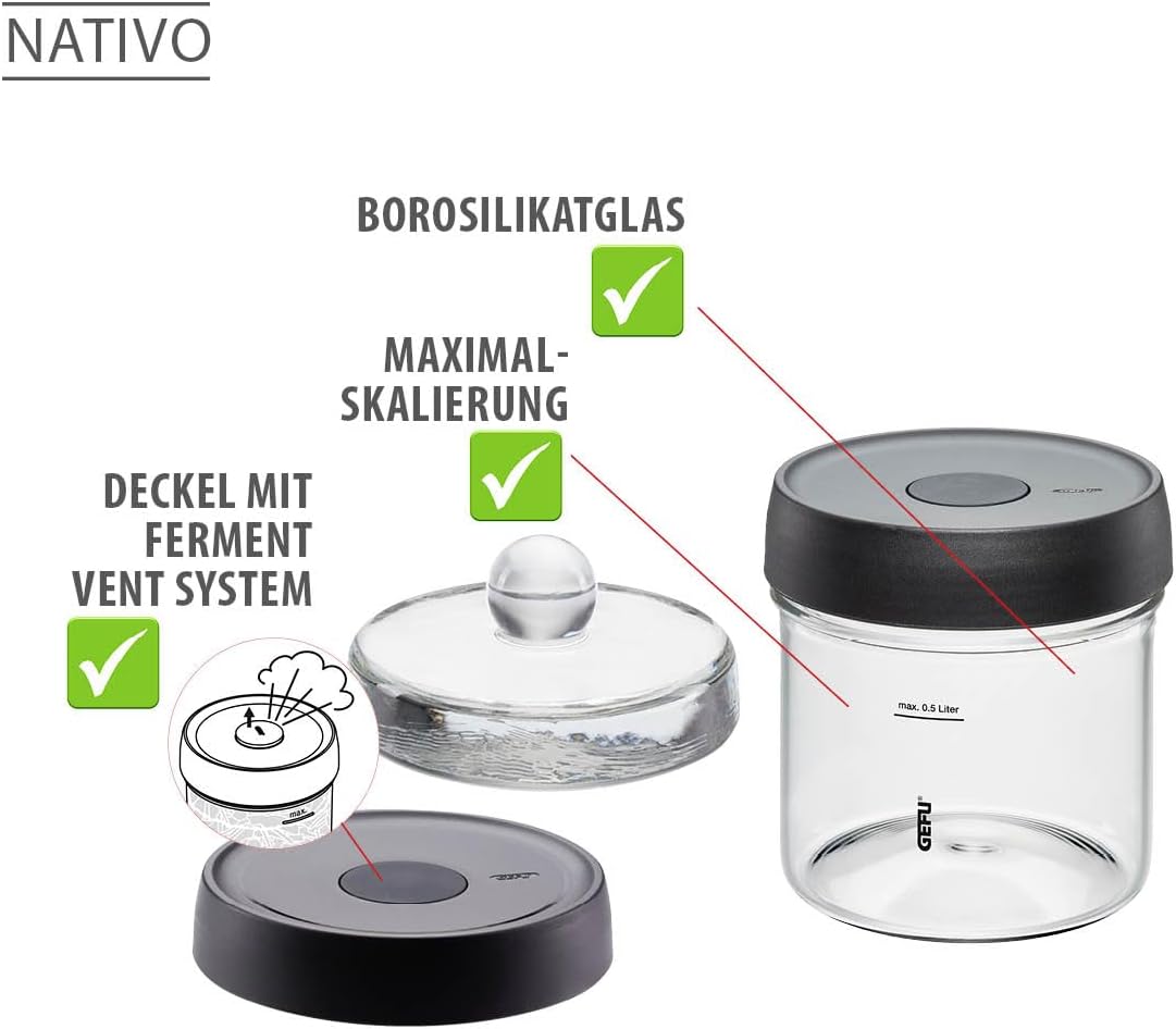Fermentierglas-Set mit Zange und Stössel, 0,5 Liter (mit Stössel und Zange)