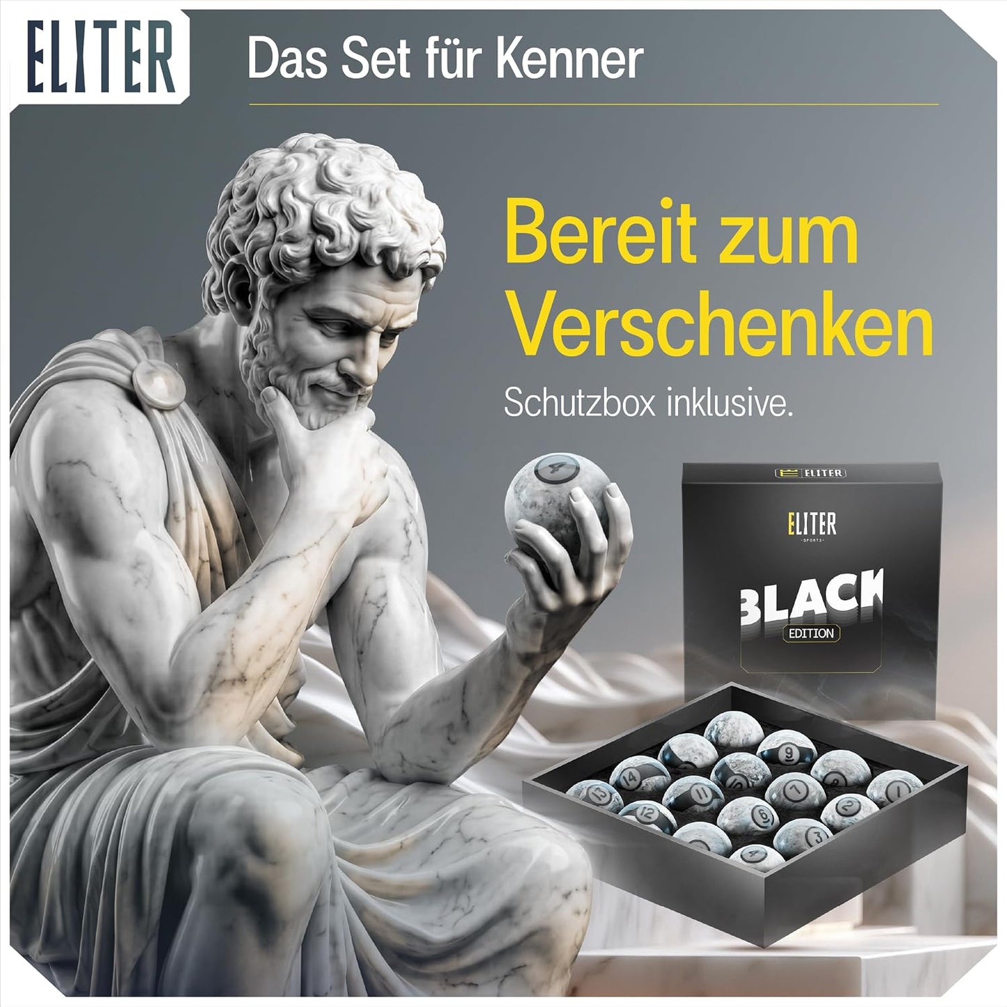 16-teiliges Billardkugel-Set, Marble Black
