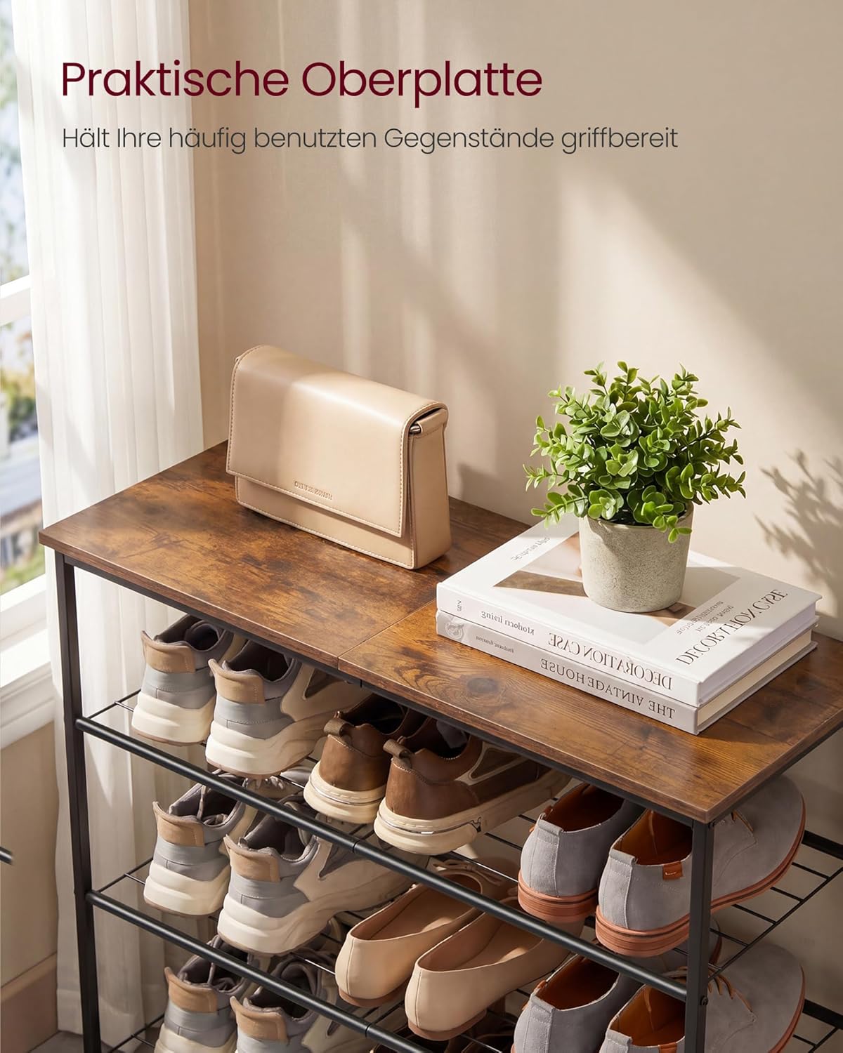 Schuhregal mit Sitzbank, 4 Ebenen, 12-16 Paar Schuhe, 4 Ebenen