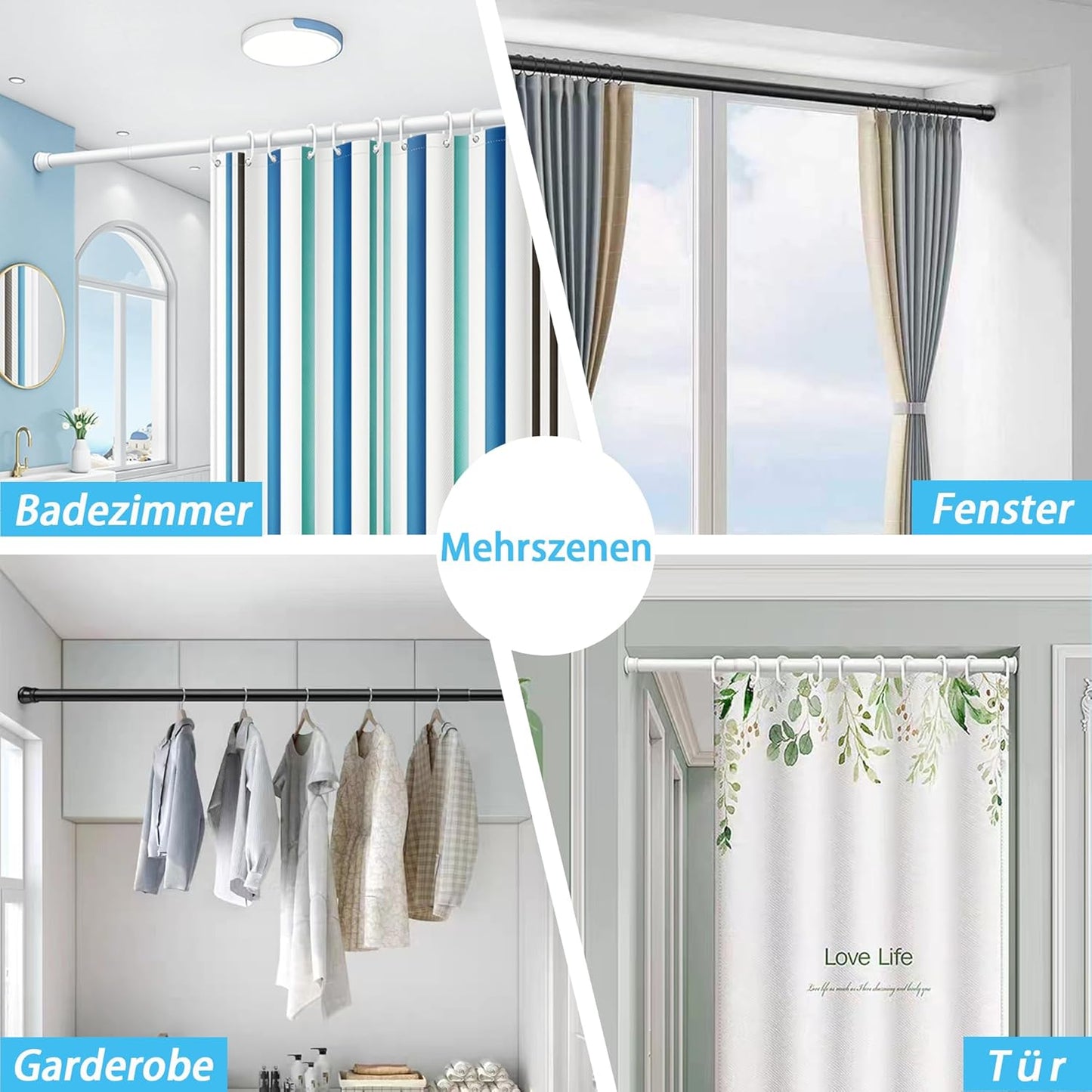 Ausziehbare Gardinen- und Duschstange ohne Bohren, Weiss 66-90CM(1Stück)