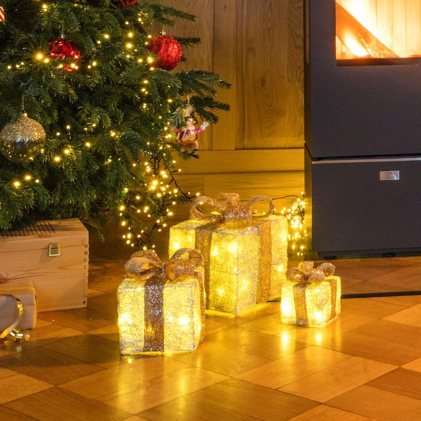 3er-Set Geschenkboxen, Creme