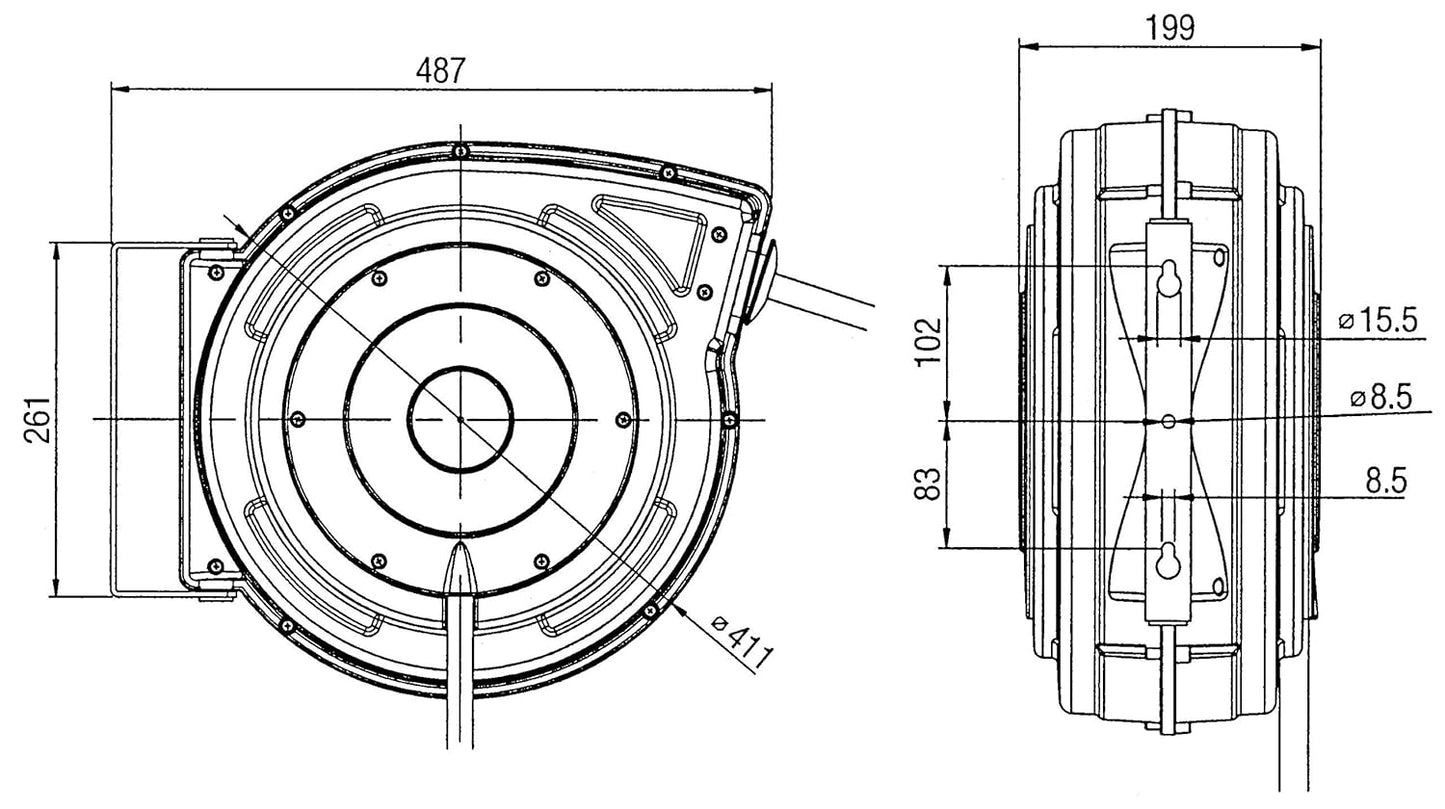 Industrie-Schlauchaufroller mit 15m Schlauch, 1/2" Anschlüsse - 15 m Schlauch - max. 20 bar
