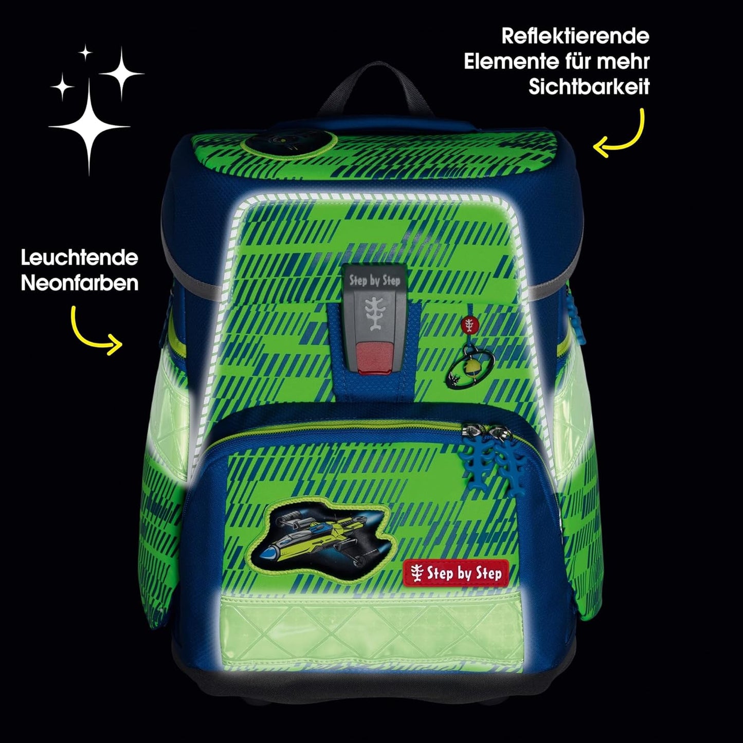 5-teiliges Schulranzen-Set Space Neon Star Catcher, Star Catcher - Grün -Blau