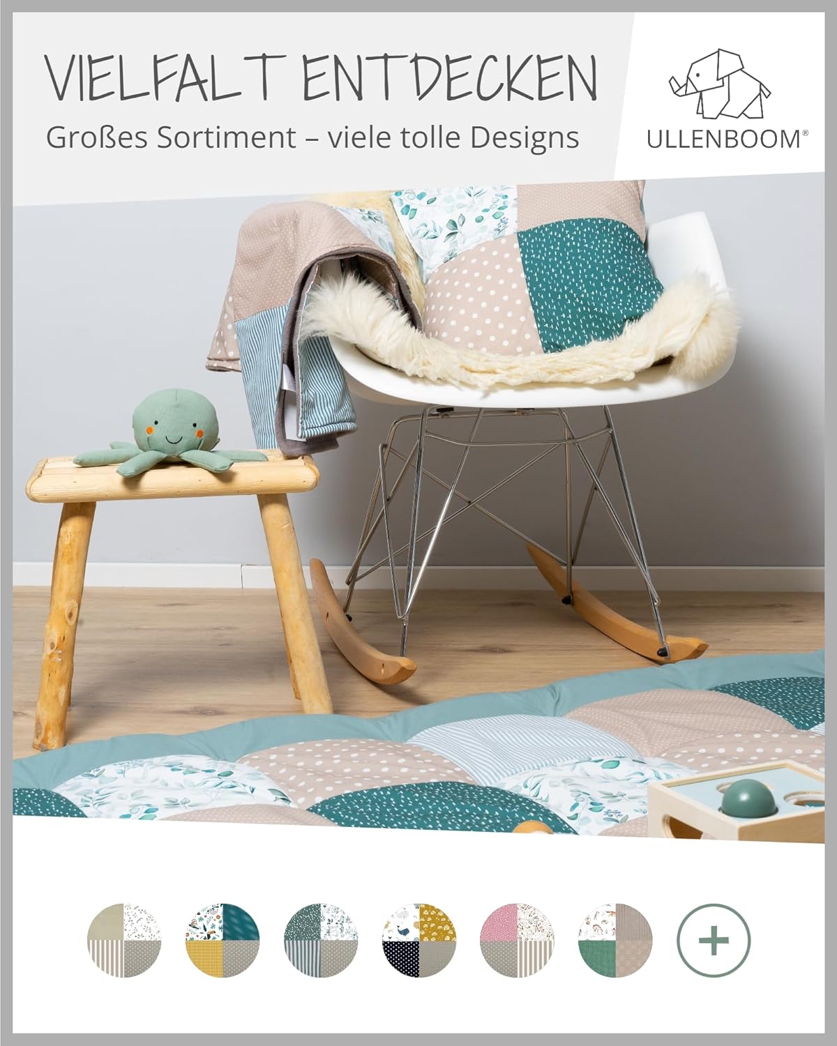 Krabbeldecke Baby (100x100 cm, OEKO-TEX, gepolstert), Eukalyptus 100 x 100 cm
