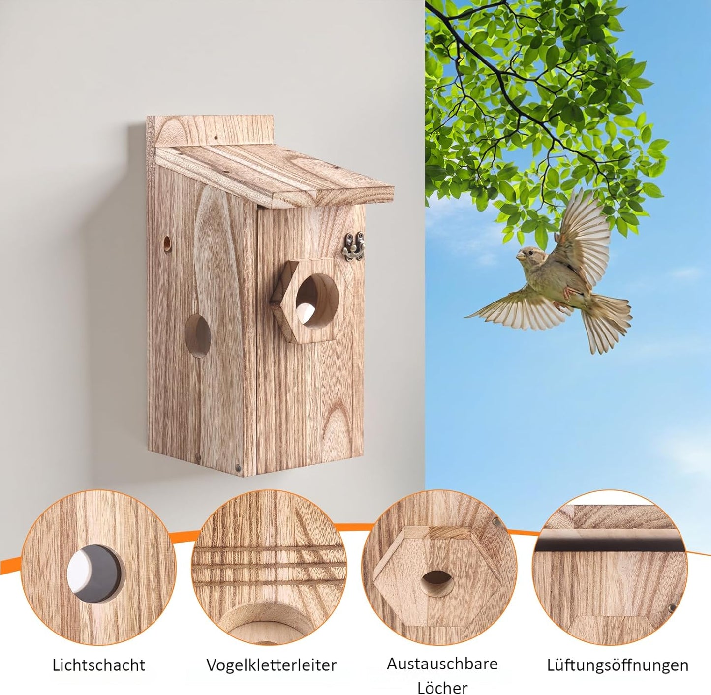 Vogelhaus mit Kamera & Solarbetrieb, Holz Vogelhaus Solar Kamera