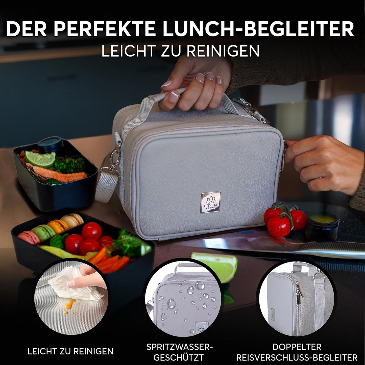Kühltasche klein, faltbare Isoliertasche 4L, XL - 1500 ml Hellgrau