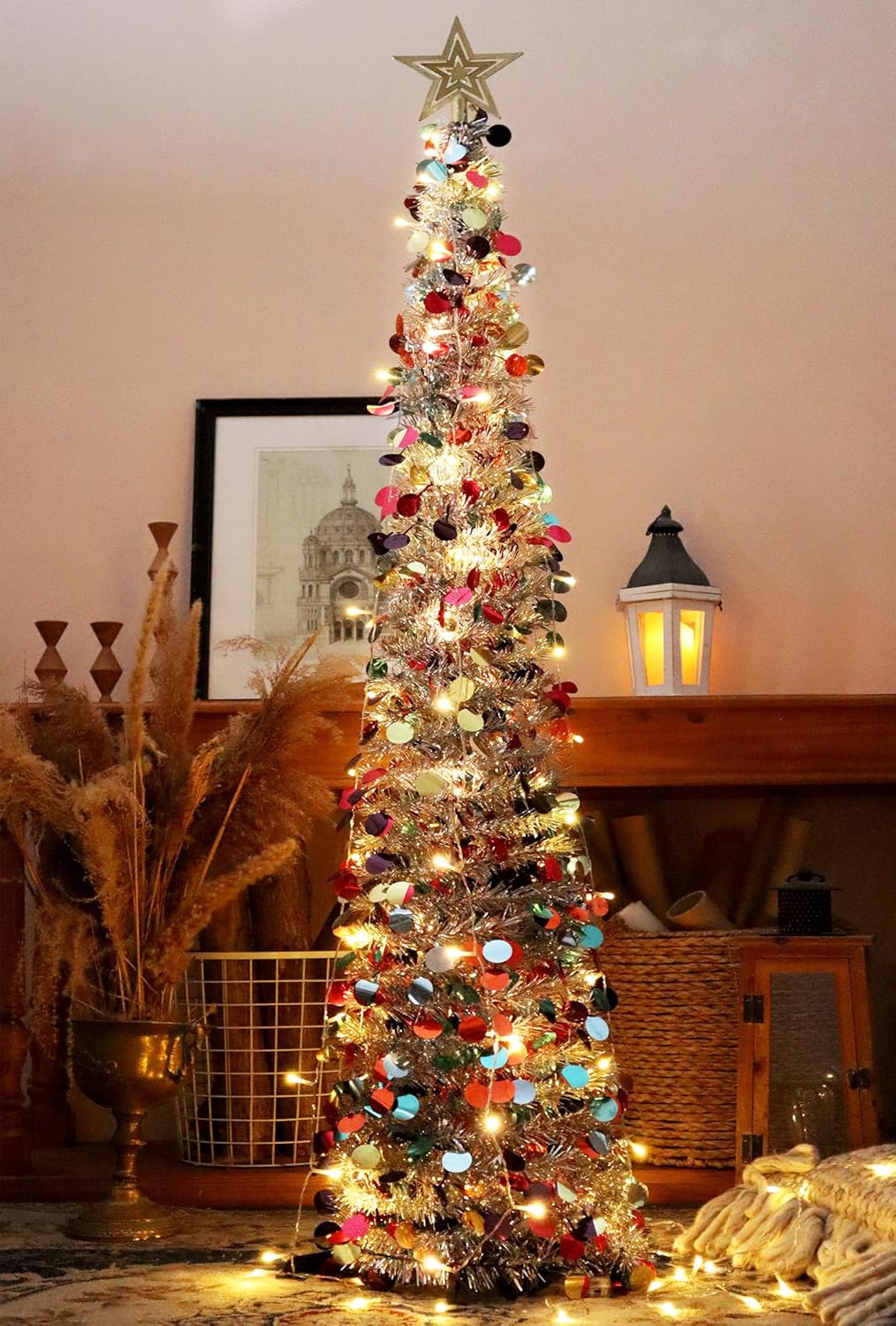 Pop-Up Lametta Weihnachtsbaum, 152.4 cm Buntes Silber