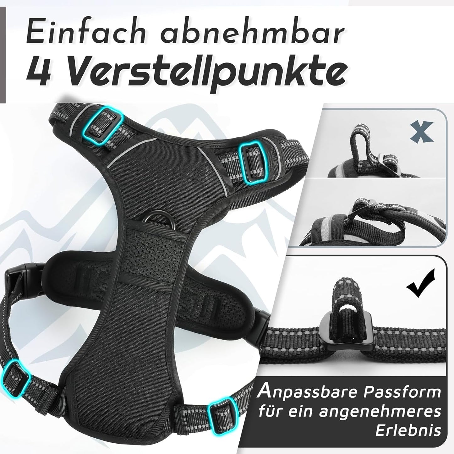 Anti-Zug Hundegeschirr, M (1er Pack) Schwarz