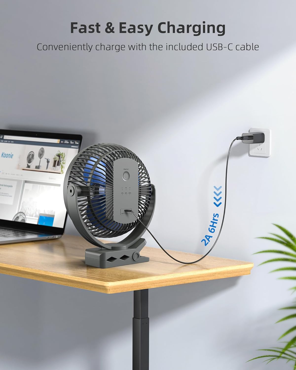 USB-Clip-Ventilator mit Akku, Blau