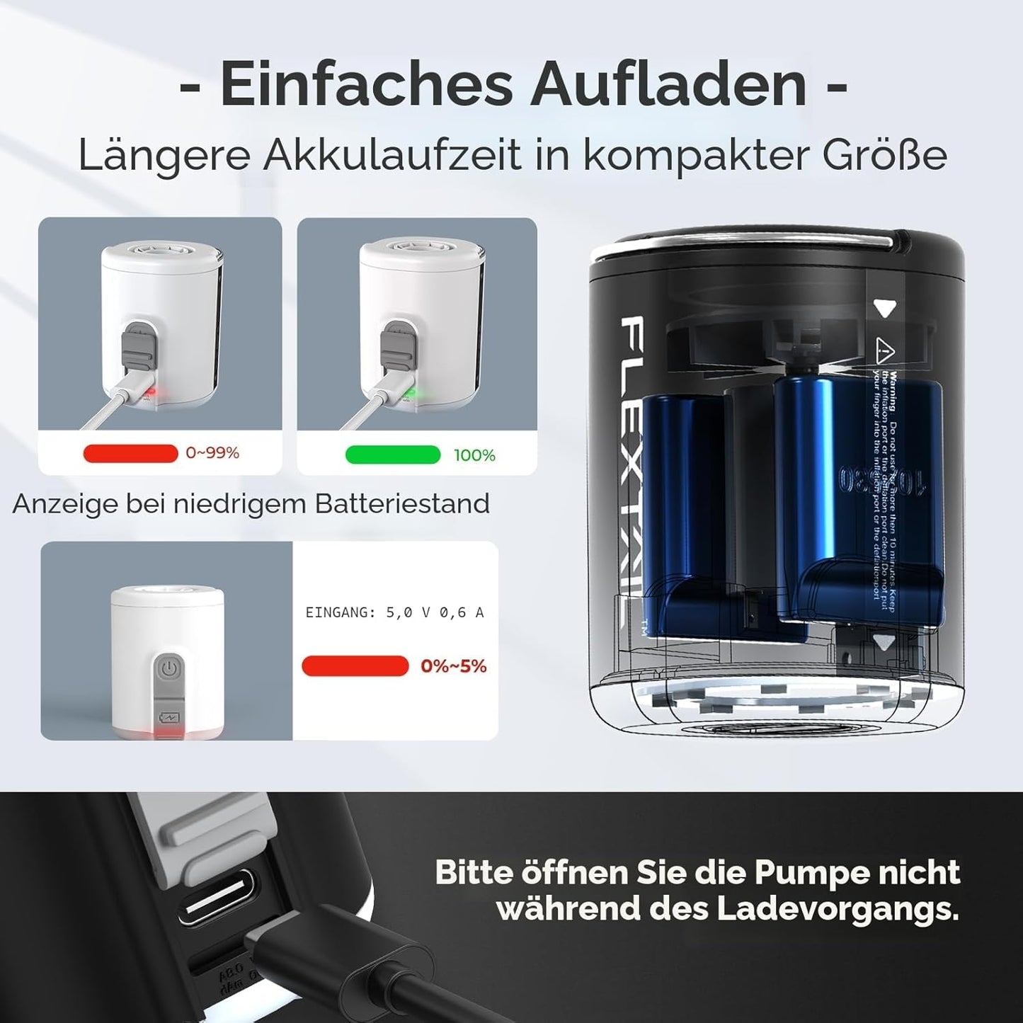 Elektrische Luftpumpe Tiny Pump 2X, Orange mit Licht