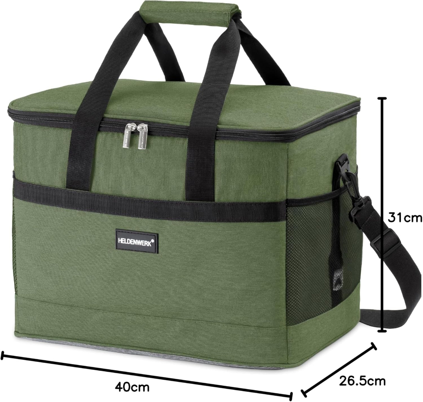 Faltbare Kühltasche mit Flaschenöffner & verstärktem Boden, Olivgrün 33L (L40 x B26,5 x H31 cm)