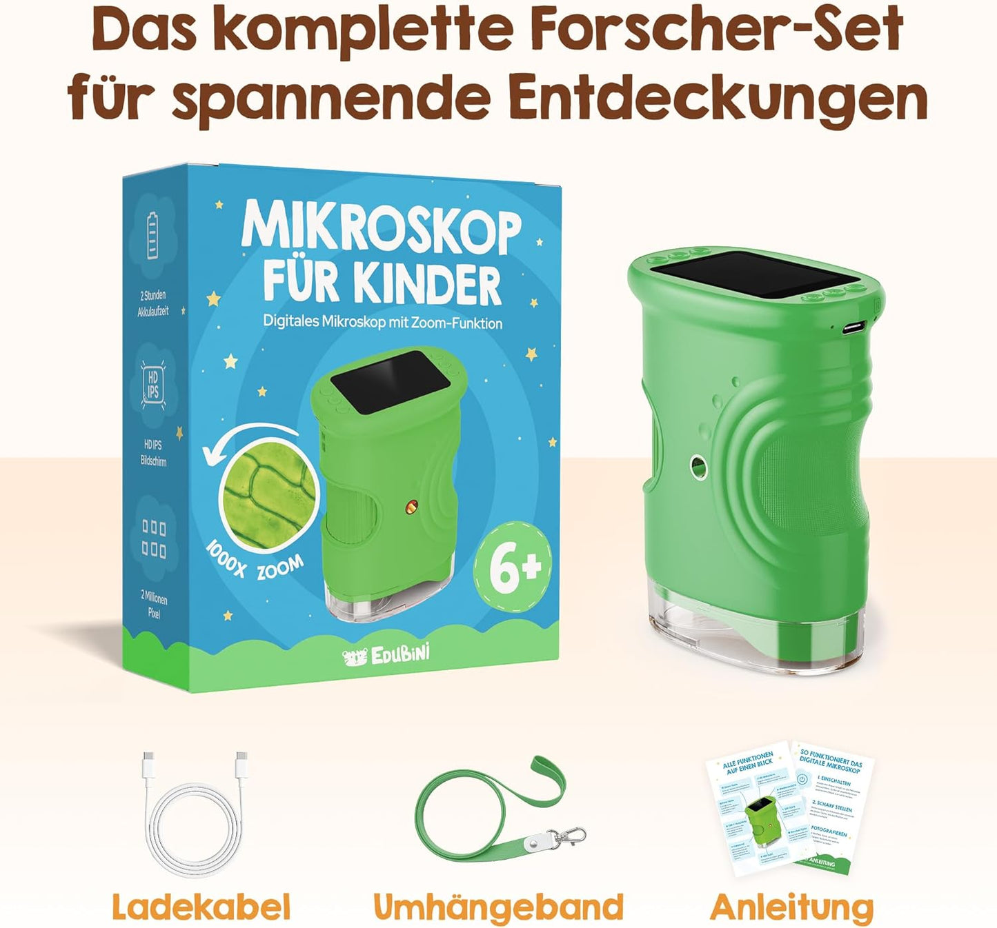 Digitales Taschenmikroskop für Kinder mit Fotofunktion, Grün