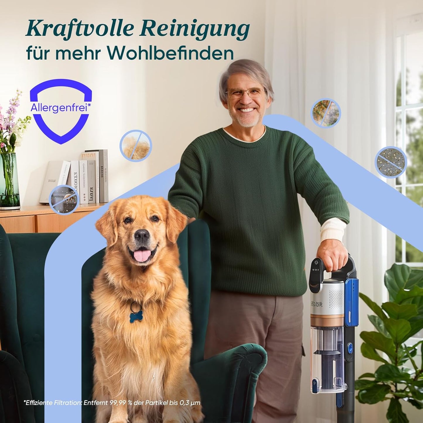 Kabelloser Akkustaubsauger für Tierhaare LVAC 300, Blau Für Tierbesitzer LVAC 300