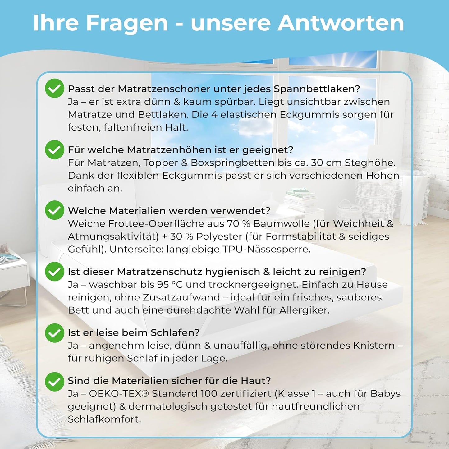Wasserdichter Matratzenschoner, 200x220 cm 4x Eckgummifixierung