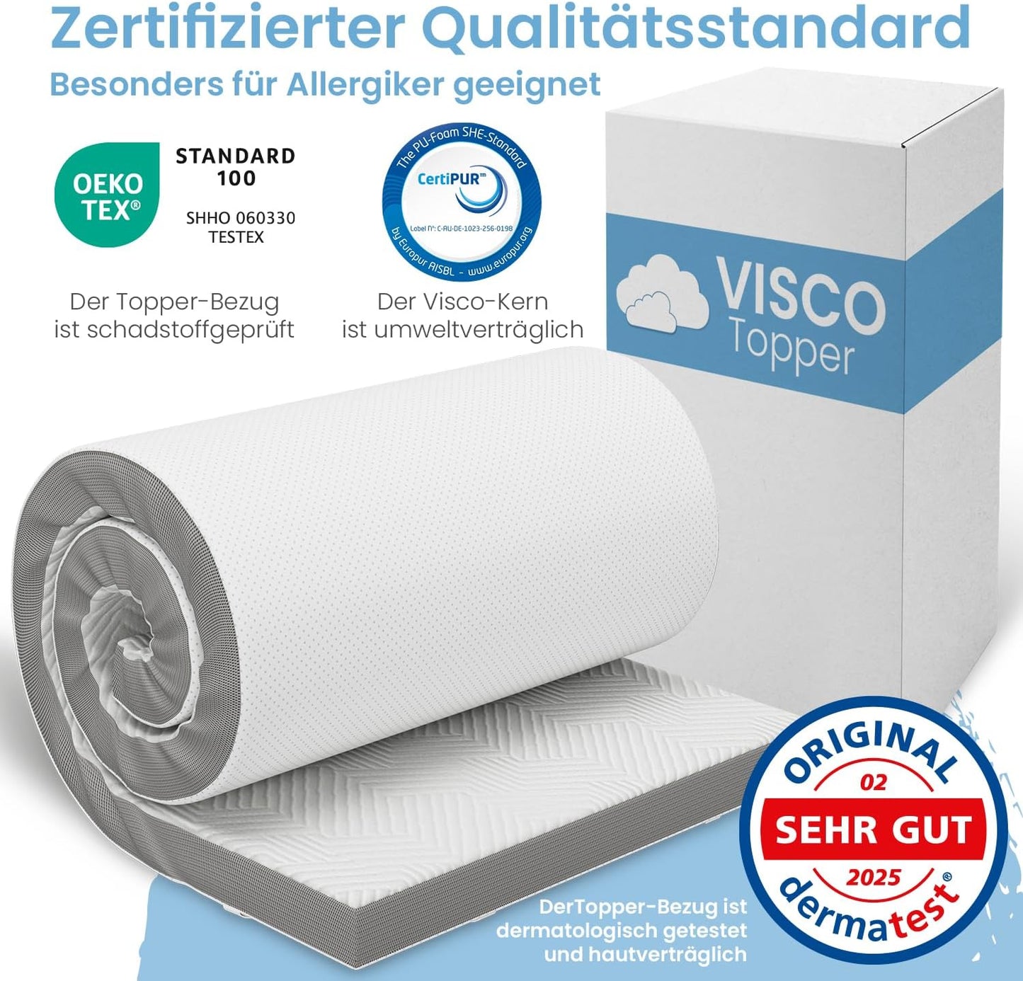 Viscoelastischer Matratzentopper 90x190 cm, 90 x 190 cm Komforthöhe - 5 cm