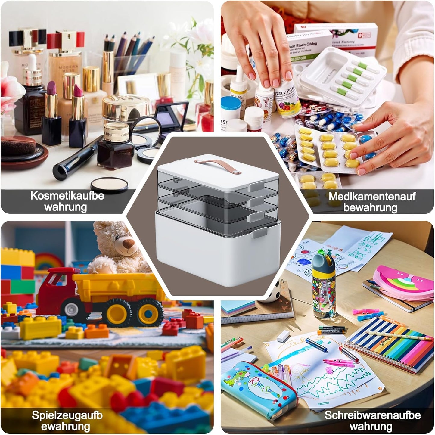 4-lagige Medikamentenbox-Set mit Pillenorganizer, Extra 4 -Tier Set
