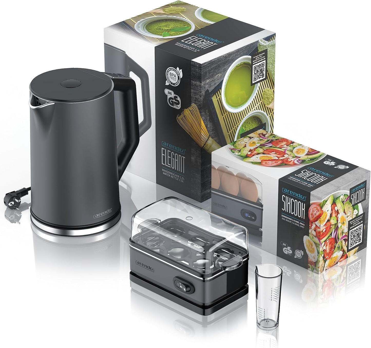 Wasserkocher-Set mit Eierkocher und Warmhaltefunktion, A: Cool Grey