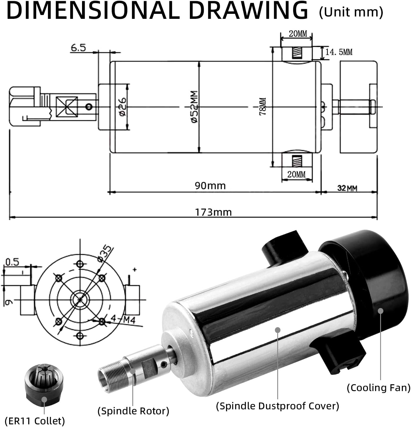 CNC Fräse Spindelmotor Kit (300W, luftgekühlt)