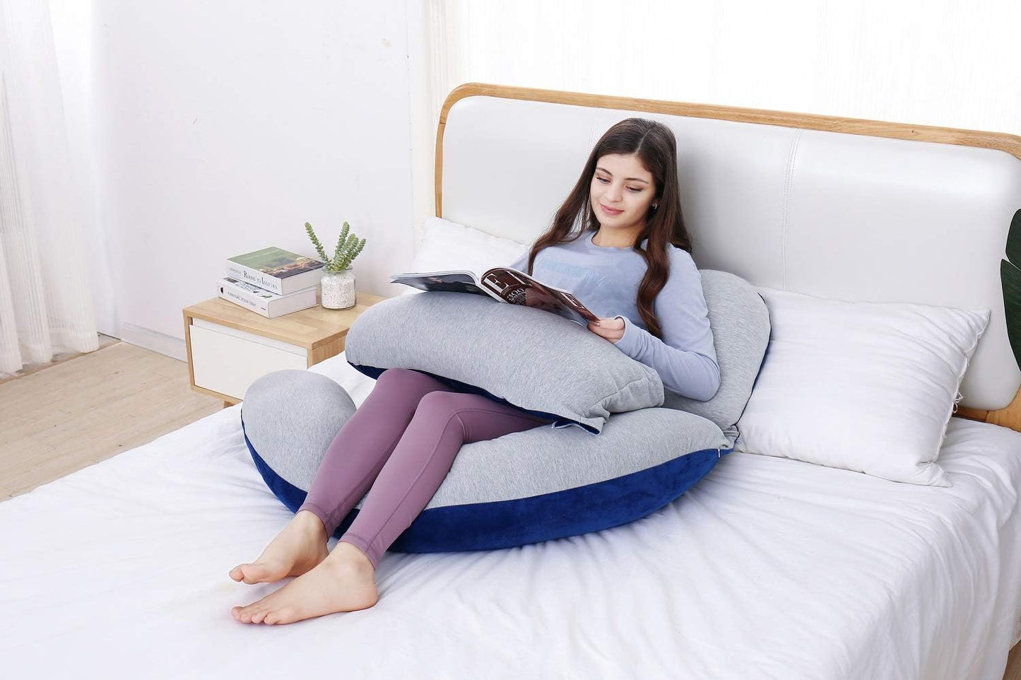 Ganzkörperkissen, Stricken Grau & Plüsch Blau