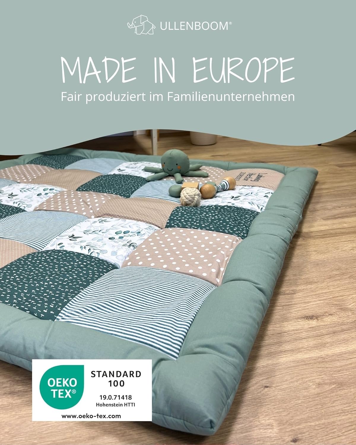Gepolsterte Baby Krabbeldecke Eukalyptus, Eukalyptus 120 x 120 cm
