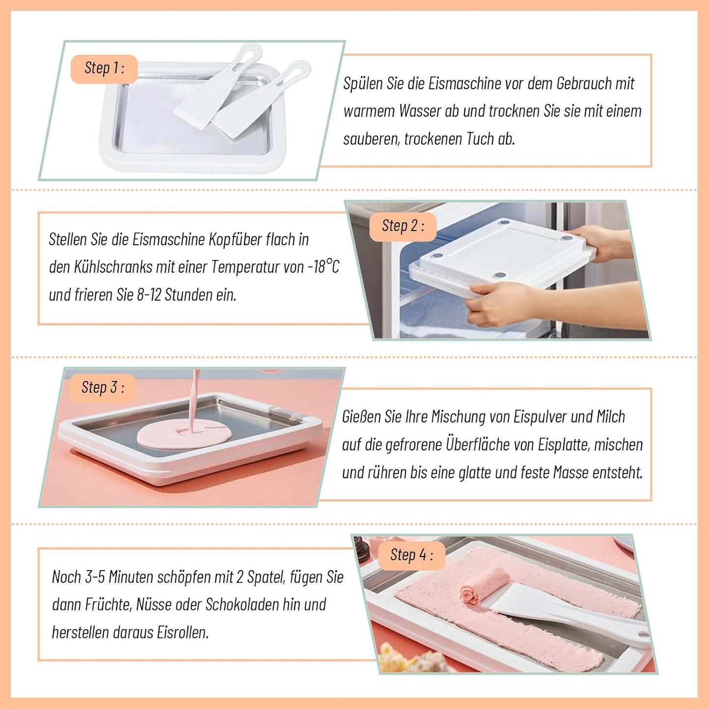 Eisplatte für DIY Eisrollen mit Spateln, Orange