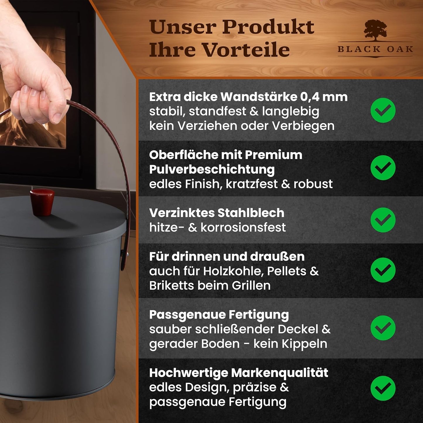 Ascheeimer Toba mit Handschuhen, Toba 5L Eimer