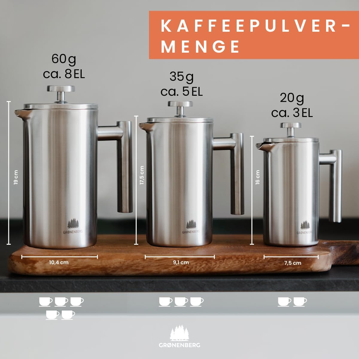 French Press Kaffeebereiter mit Thermofunktion, 1 Liter