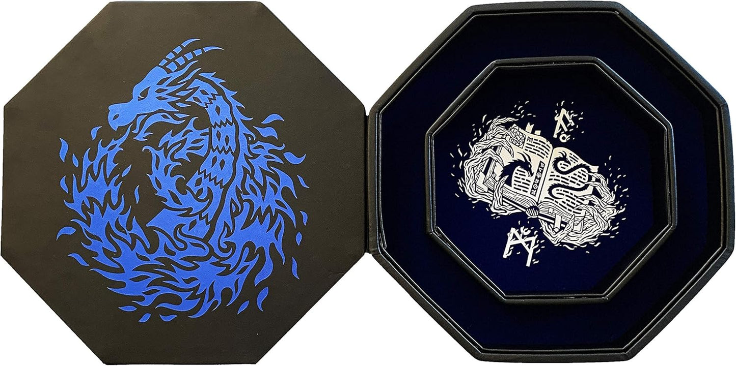 Fire Dragon Würfelschale mit Deckel und Hexenbuchmotiv, Blue Wizard