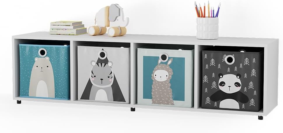 Kinderregal Ludus mit 4 Faltboxen, Weiss Standregal + 4 Faltboxen