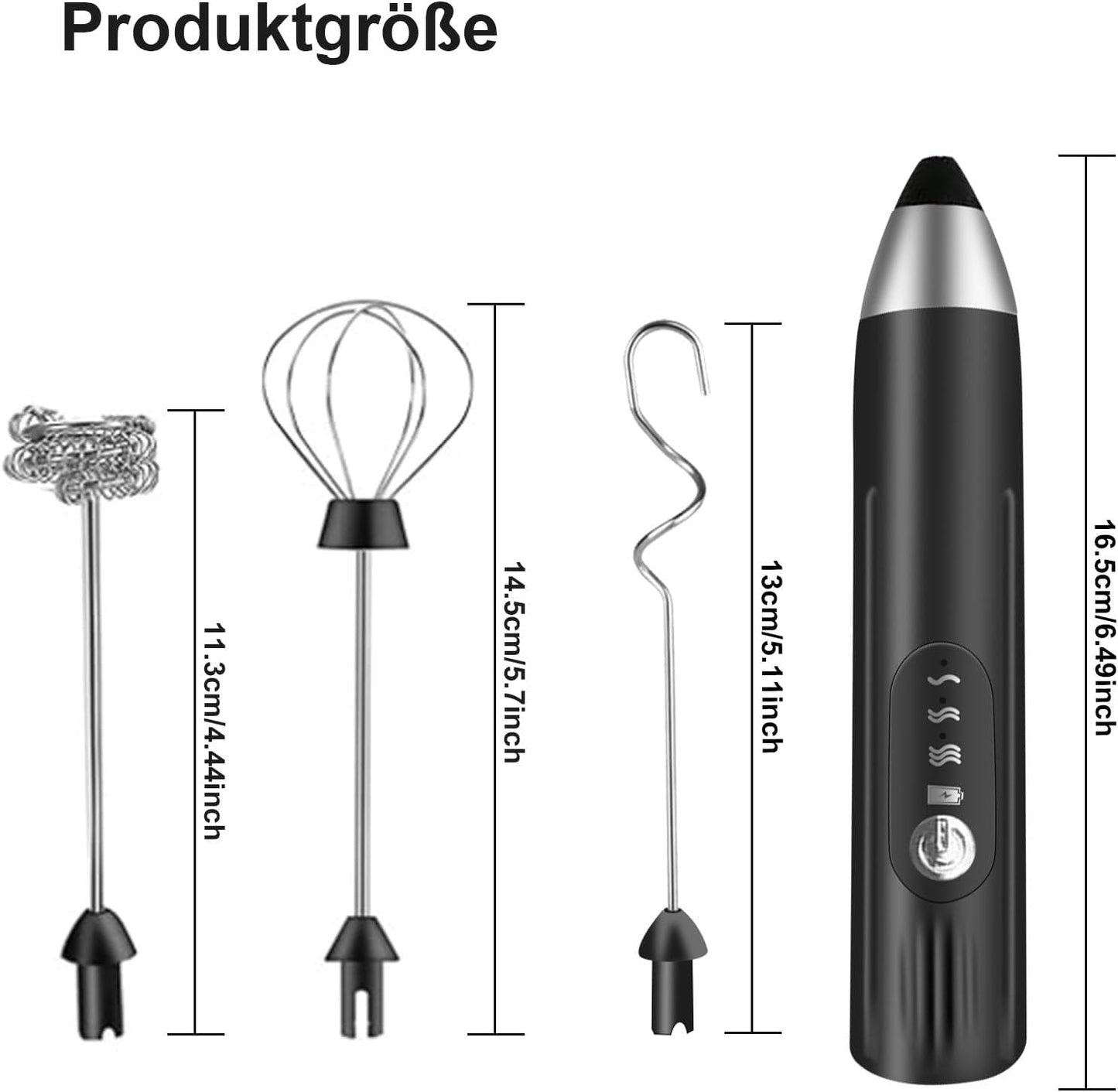 Elektrischer Milchaufschäumer, 3 Head+silber-schwarz