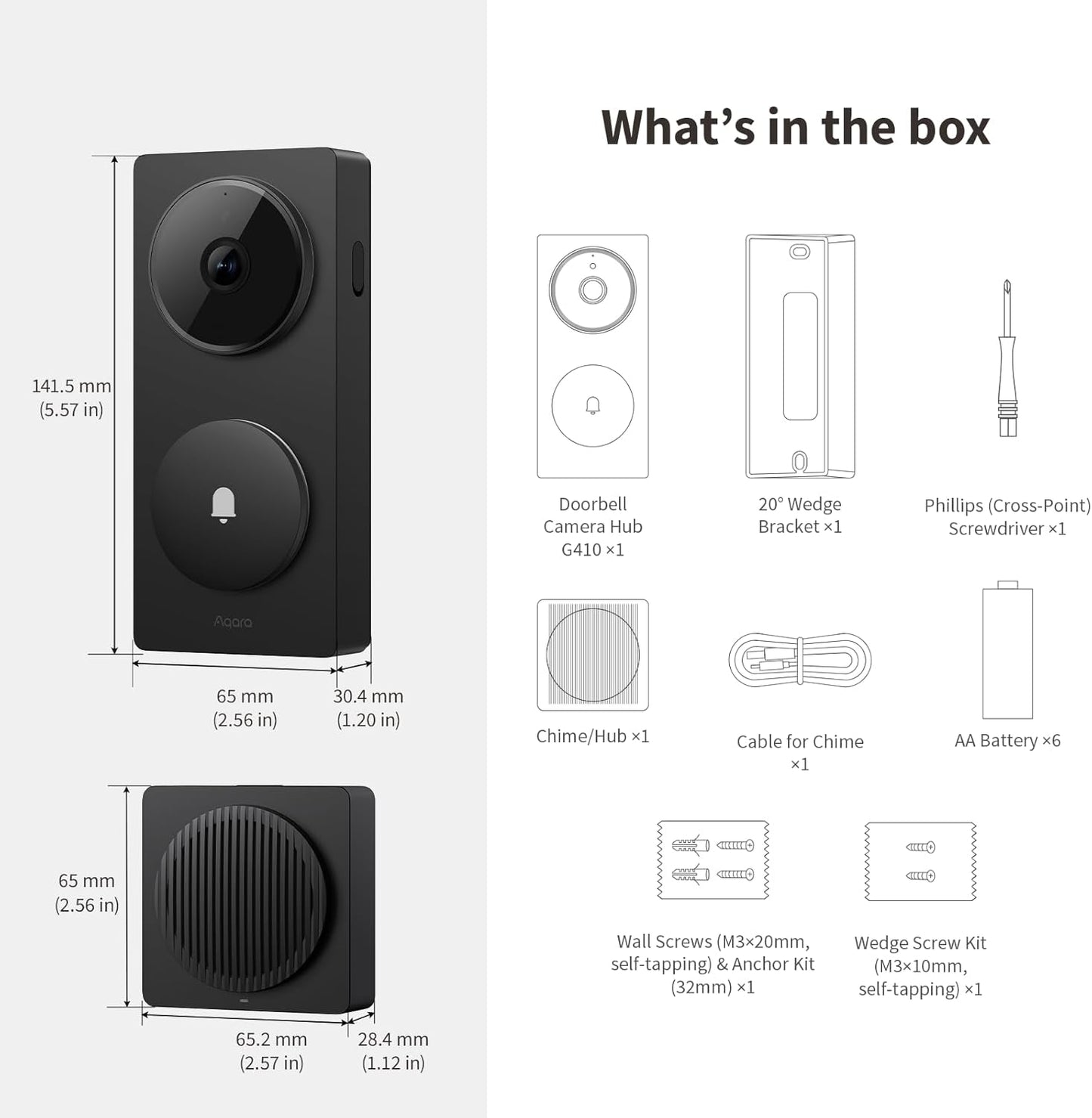 Smart Türklingel Kamera G410 mit 2k Video & Audio, Schwarz