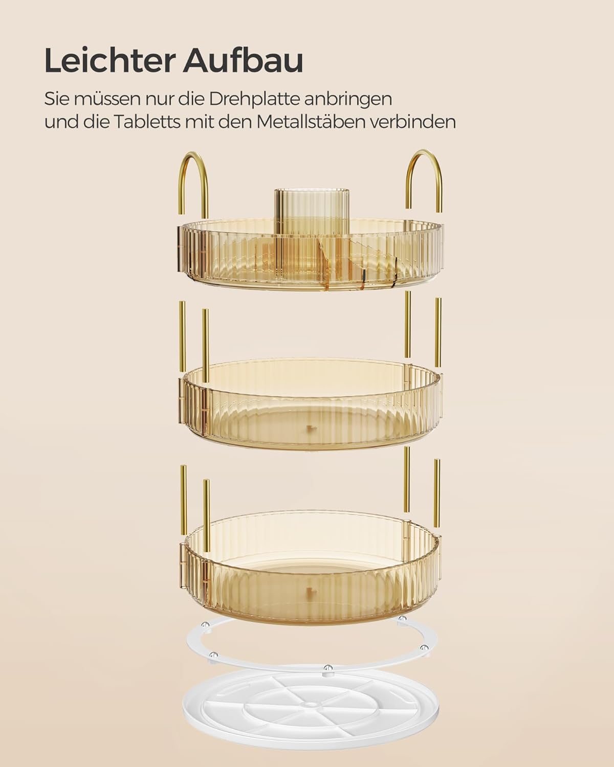 Drehbarer Make-up-Organizer, 3 Ebenen, anpassbar, Champagnergold 3 Ebenen (46H cm)