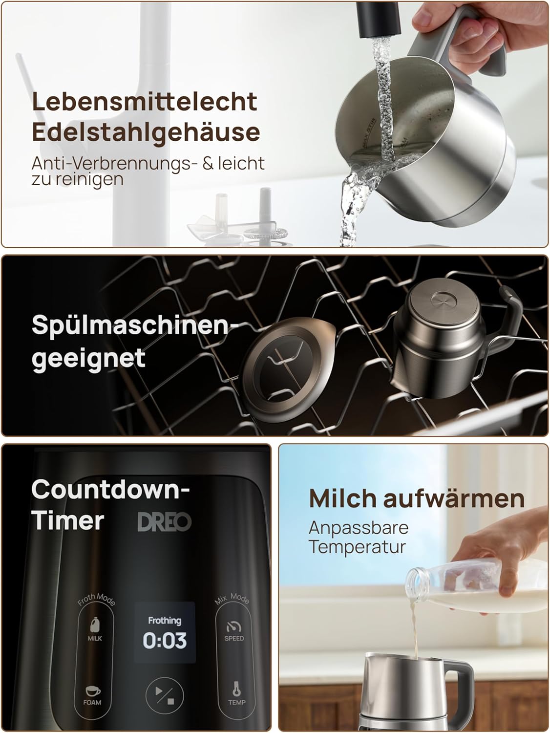 Elektrischer Milchaufschäumer, Silbergrau
