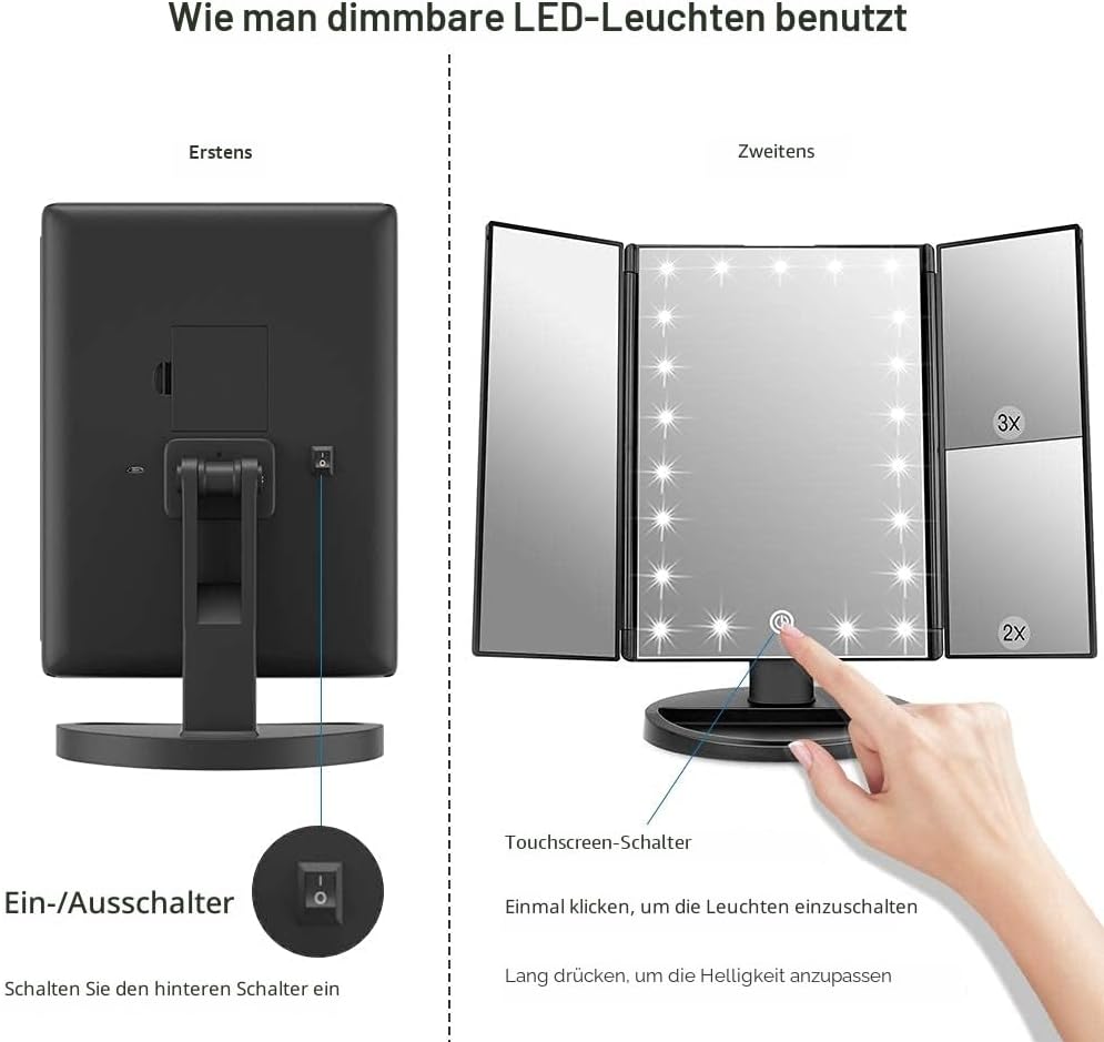 Schminkspiegel mit Beleuchtung, Schwarz