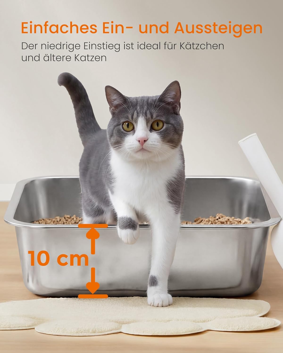 Katzenklo Edelstahl offen mit Schaufel (S), 40 x 30 x 10 cm