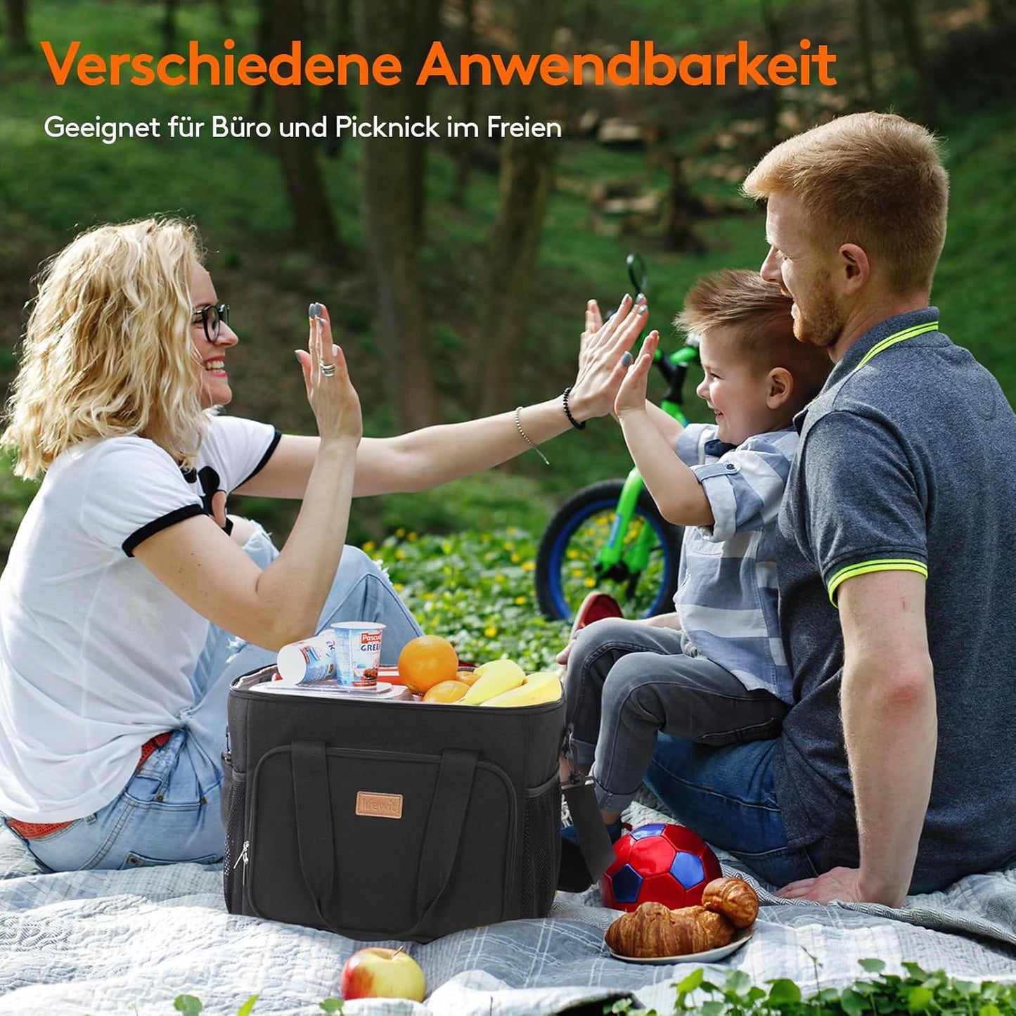 Grosse Faltbare Kühltasche 24L für Reisen und Picknick, 24L Schwarz