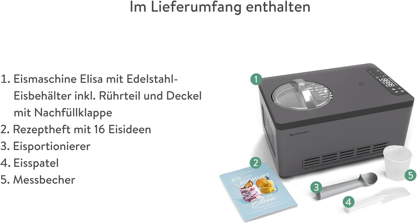 Eismaschine & Joghurtbereiter Elisa mit Kompressor, Elisa Anthrazit Eismaschine