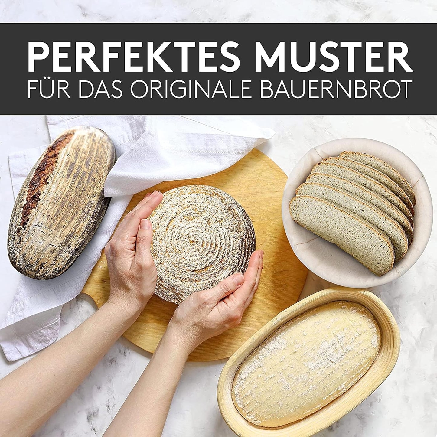 Runder Gärkorb mit Leineneinsatz, Rund 25cm