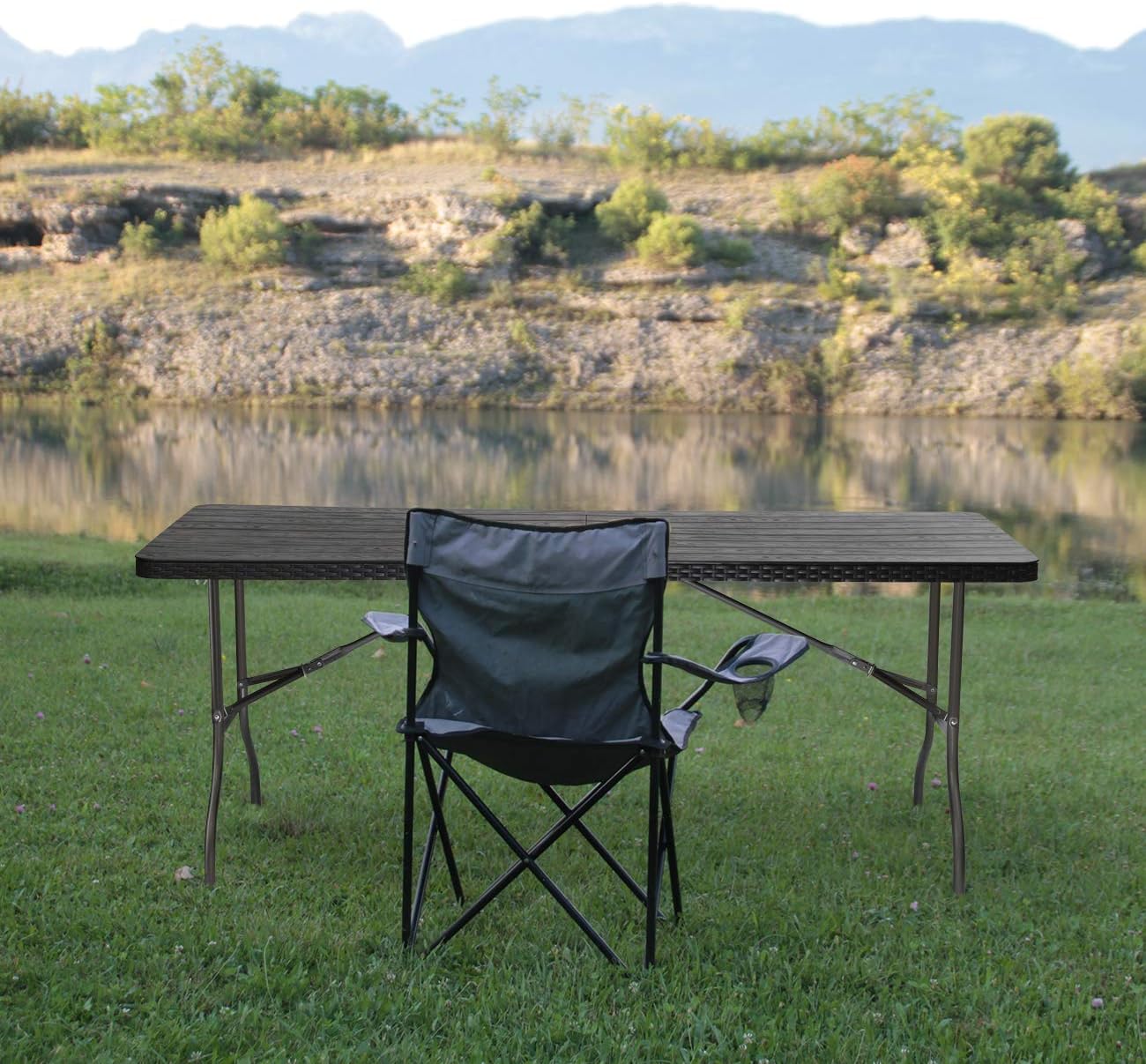 Klapptisch wetterfest für 6 Personen, Schwarz/Holzoptik 150cm