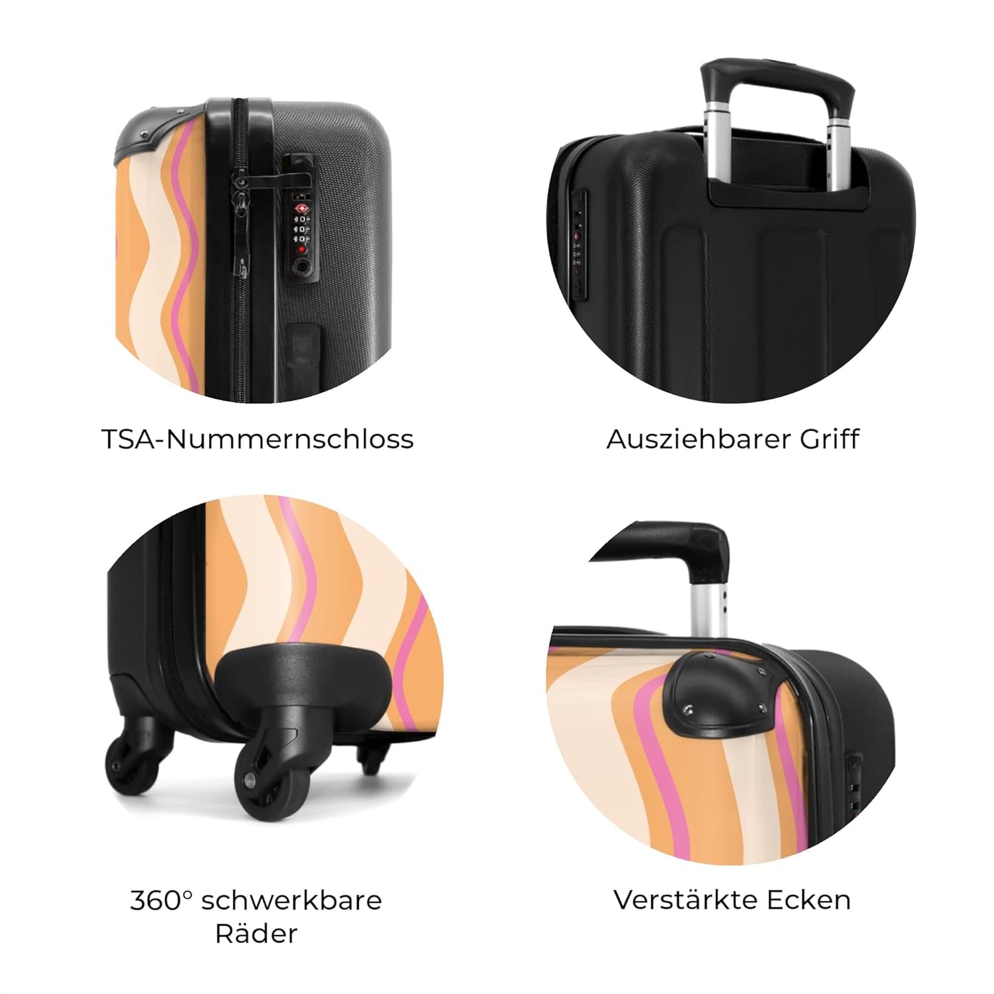 Hartschalenkoffer Mittelgross, 4 Rollen, Leicht, Abstrakt, Wellen - Orange M