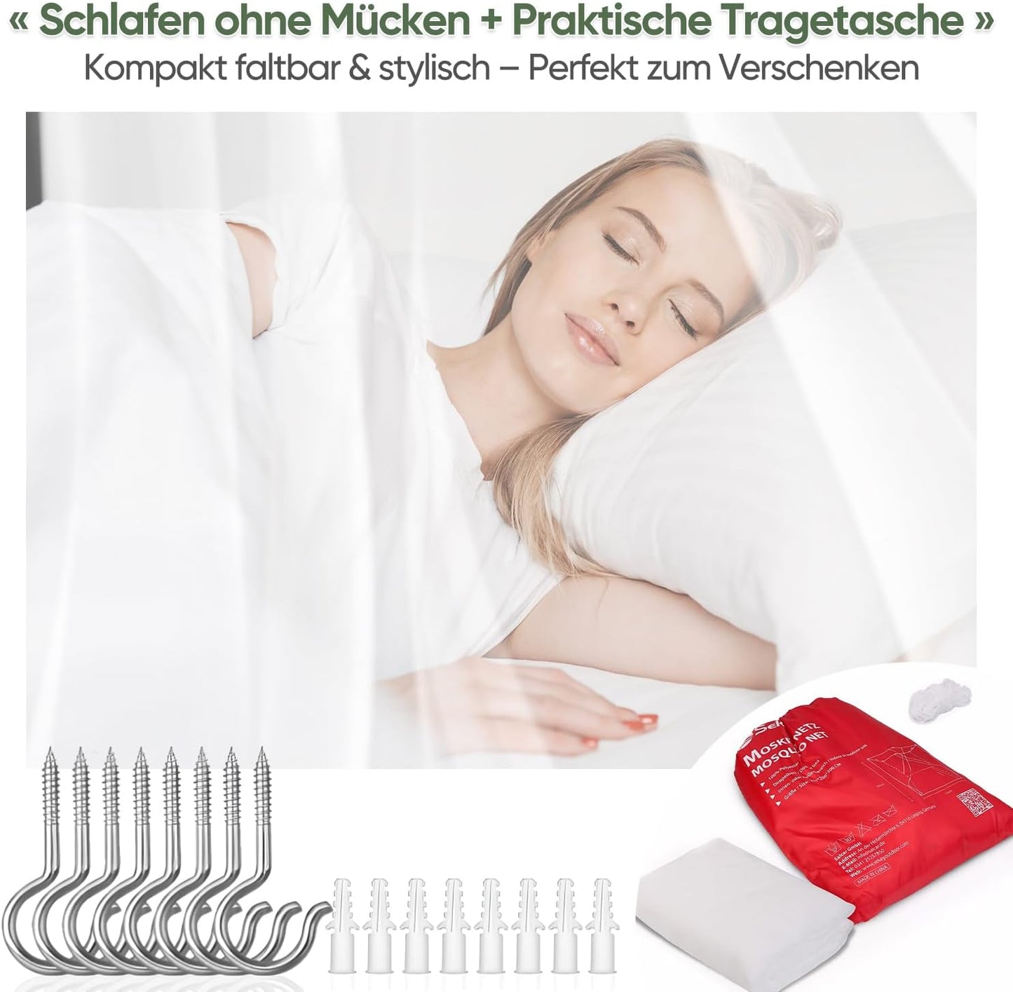 XXL Moskitonetz für Doppelbetten, 220x200x200cm (Keine seitlichen Öffnungen)