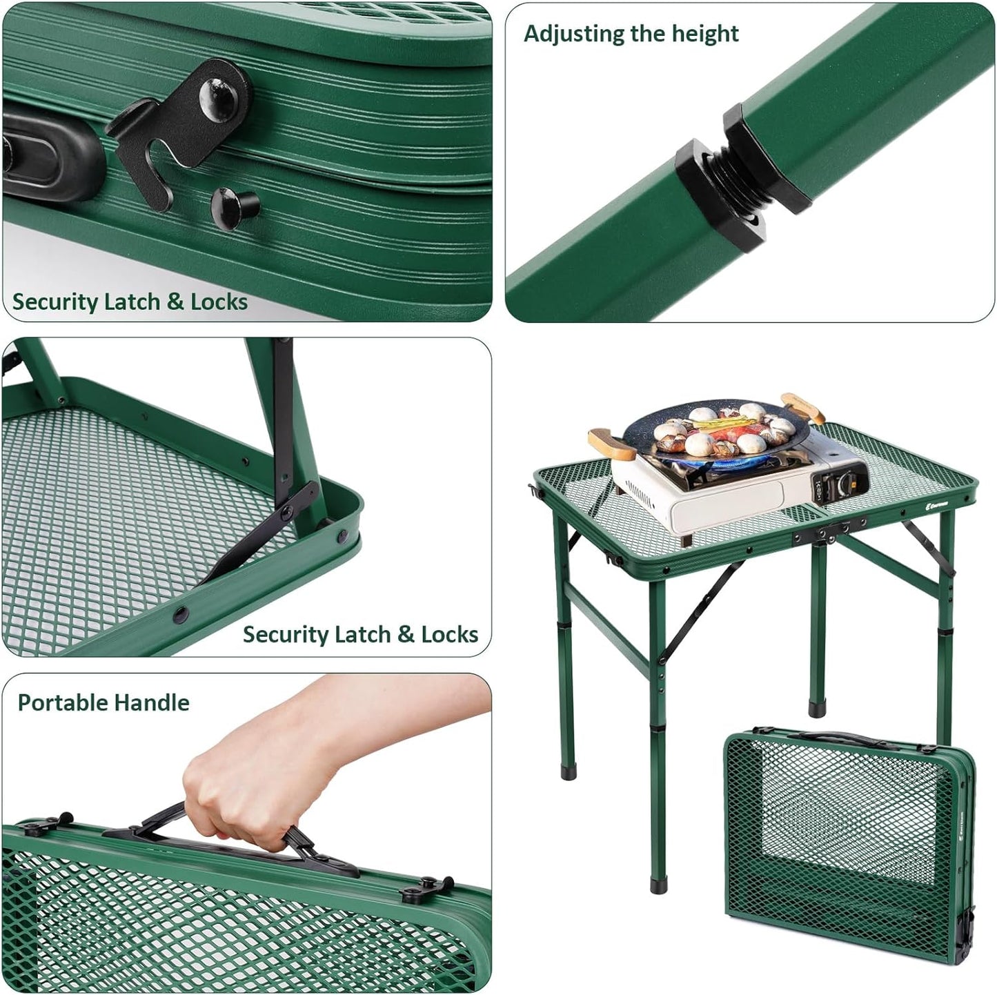 Höhenverstellbarer Campingtisch, Grün / 60 x 40 cm