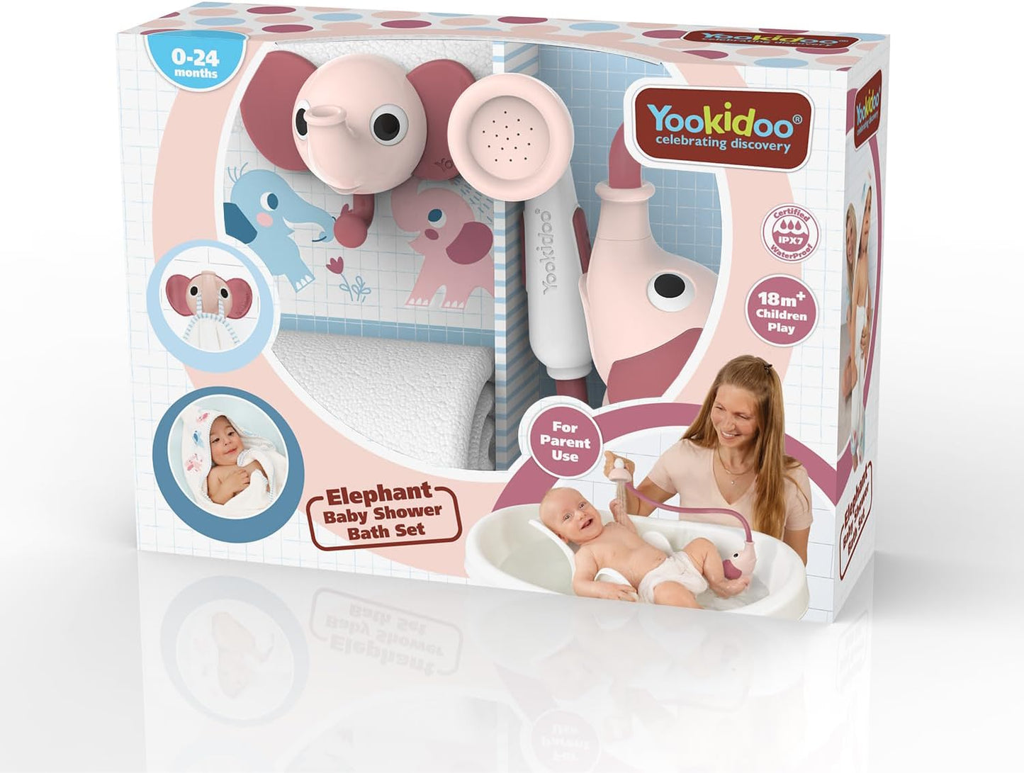 Duschkopf für Baby-Badewanne mit Elefanten-Wasserpumpe, Zartrosa